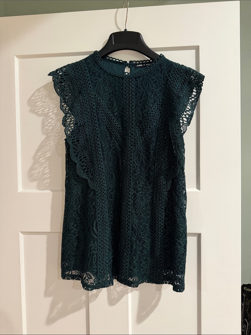Cable & Gauge Teal Lace Flutter Sleeve Shell